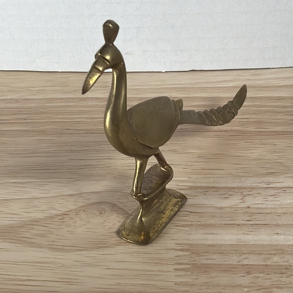 Mini Brass Vintage Peacock Figurine Statuette Made In India Mid Century Modern - Picture 4 of 7